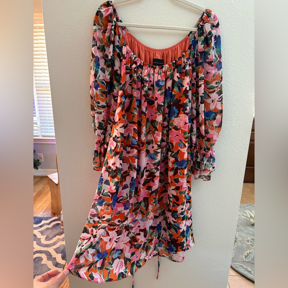 Donna Morgan Multicolor Floral Dress off shoulder size 6